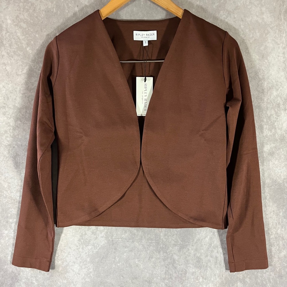Ripley Rader Bolero Jacket Womens 1 Brown Ponte Knit Open Front Cropped Shrug